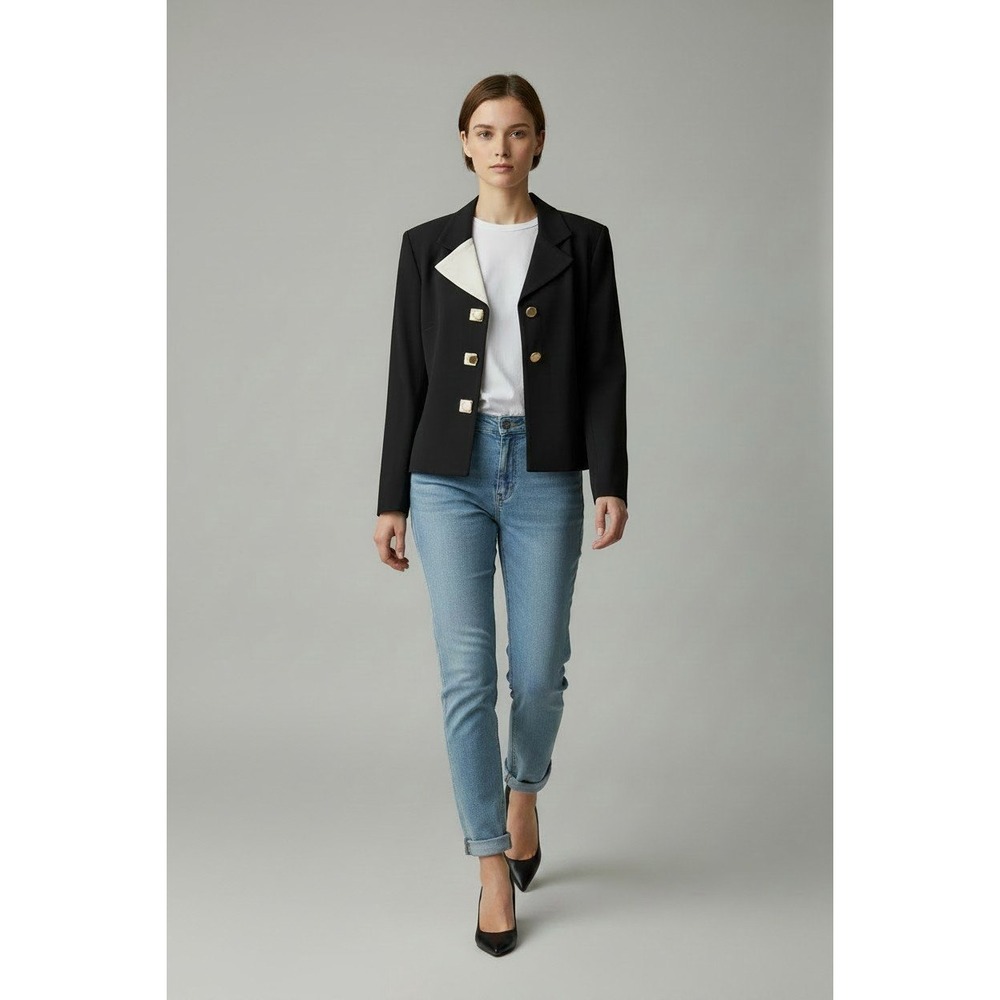 Virgo II Vintage Blazer Womens 14 Black White Colorblock Gold Button Vintage